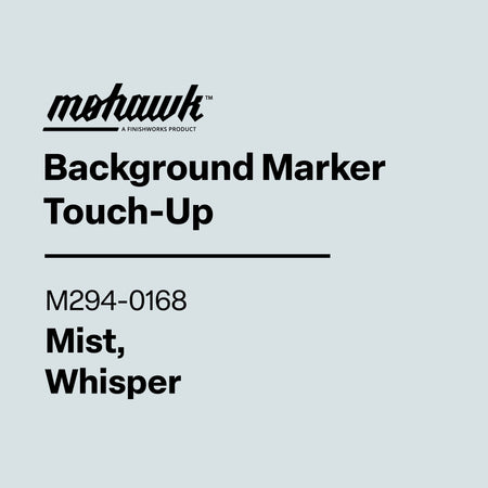 Product label for Mohawk Background Marker Touch-Up in Mist, Whisper color on a light gray background