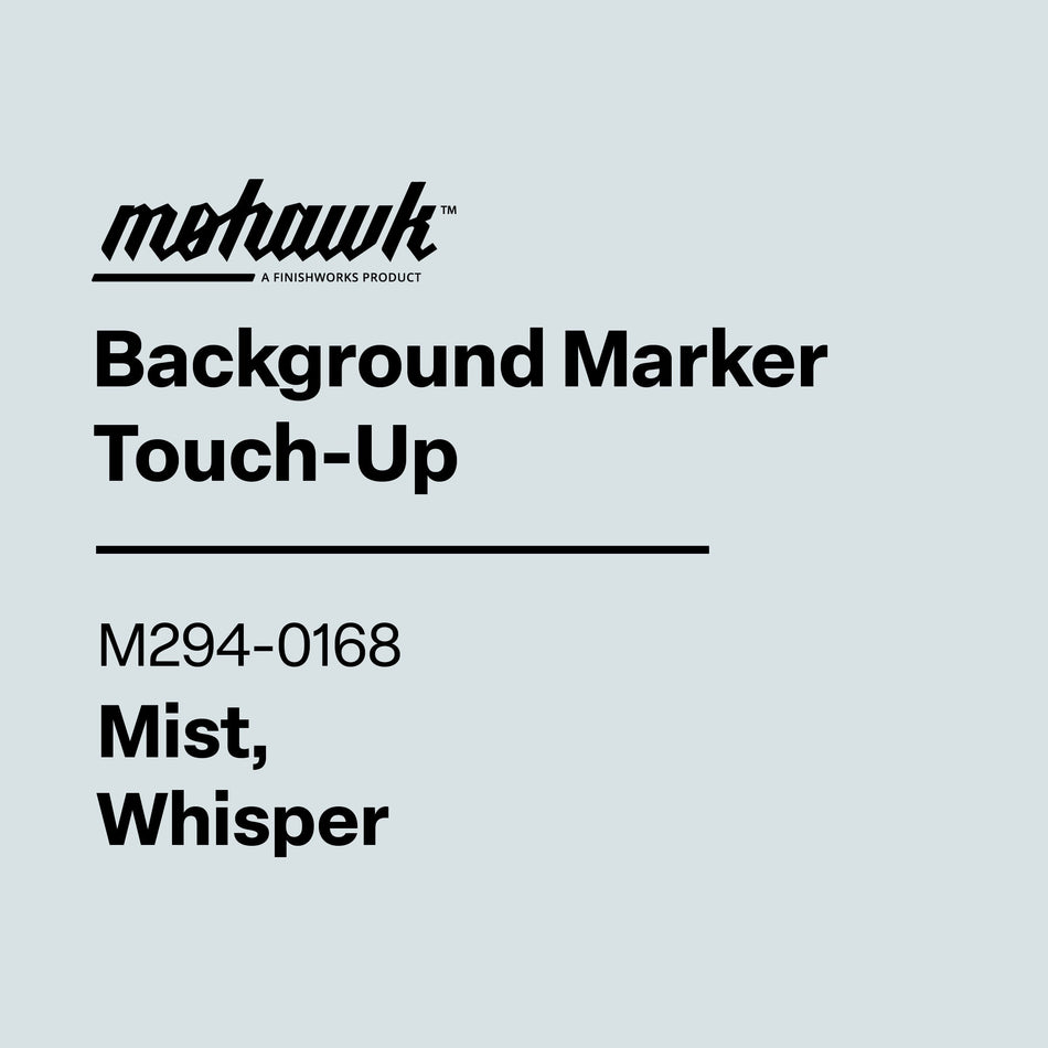 Product label for Mohawk Background Marker Touch-Up in Mist, Whisper color on a light gray background