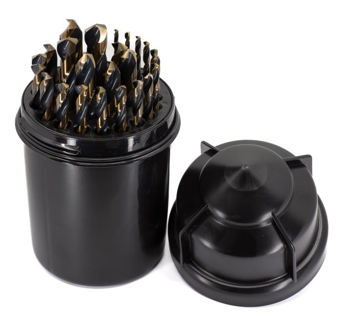 29 Piece HSS Black & Gold KFD Split Point Mechanics Length Drill Bit Set, 1/16" - 1/2", Plastic Case