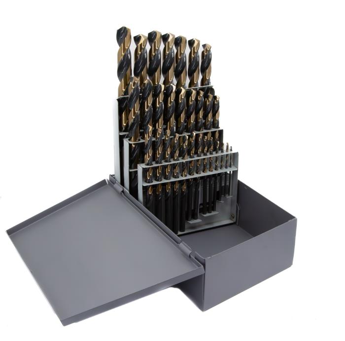 29 Piece HSS Black & Gold KFD Split Point Mechanics Length Drill Bit Set, 1/16" - 1/2"