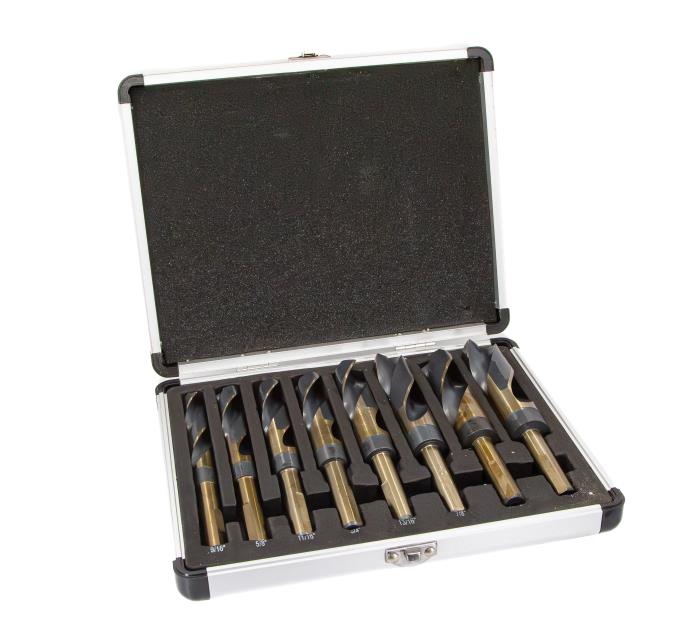 8 Piece HSS Contractor Drill Bit Set with Reduced 1/2" 3-Flat Shank, 9/16" - 1"