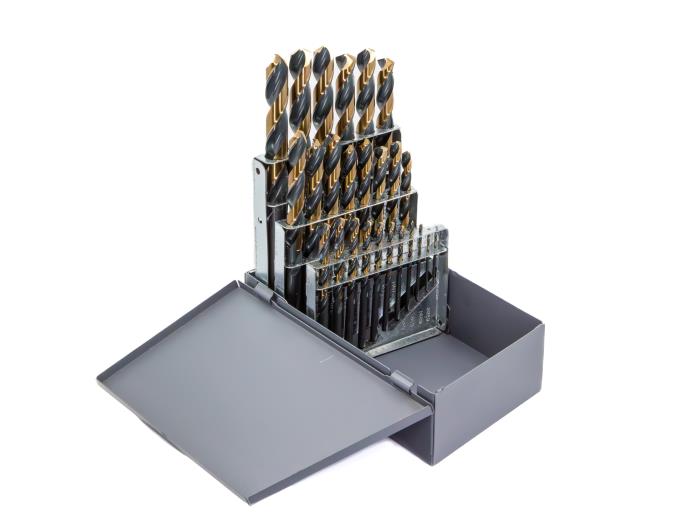 25 Piece HSS Black & Gold KFD Split Point Jobber Length Drill Bit Set, 1.00mm - 13.00mm