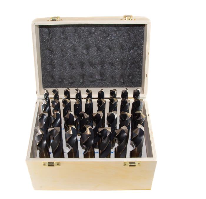 33 Piece HSS Black & Gold Drill Bit Set with Reduced 1/2" 3-Flat Shank, 1/2" - 1", Wood Case