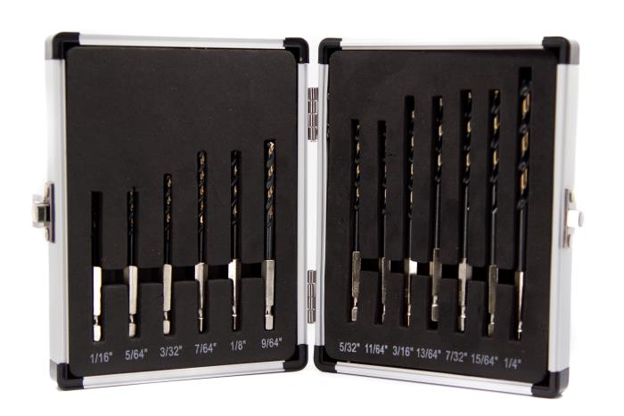 13 Piece Quick Change Hex Shank Drill Bit Set 1/16" - 1/4" Plastic Case
