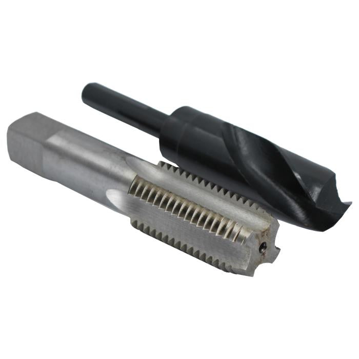 1-1/8"-12 UNF HSS Plug Tap and 1-3/64" HSS 1/2" Shank Drill Bit Kit